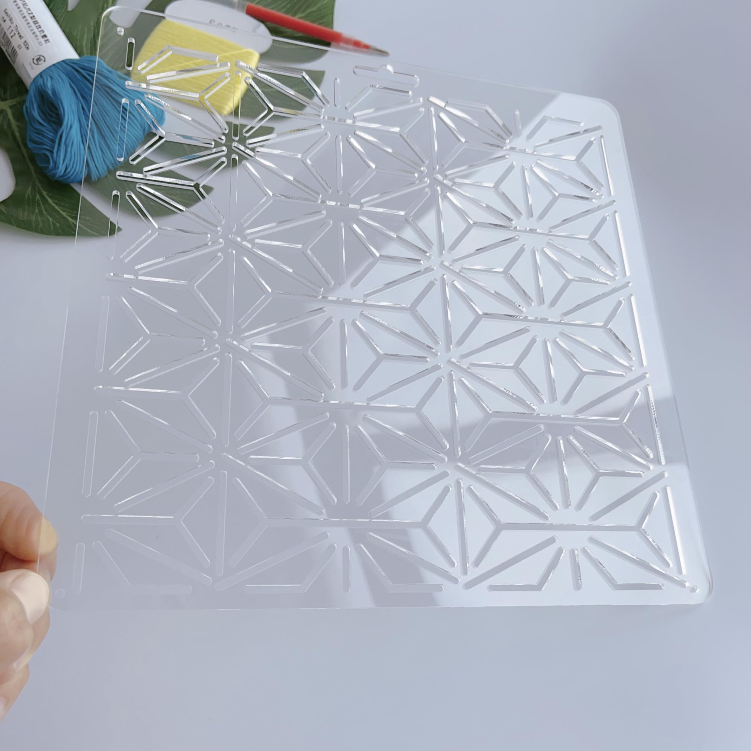 Acrylic Sashiko Stencil with Classic Triangle Pattern for Hand Quilting and Embroidery