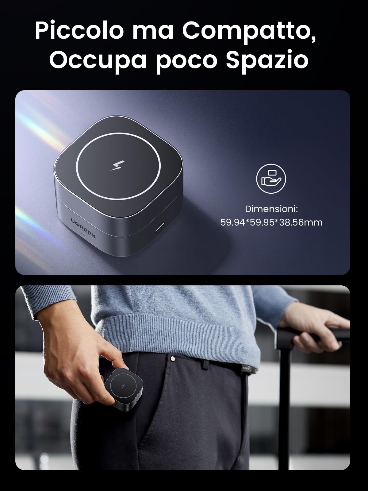 UGREEN MagFlow Caricatore Wireless, Stazione di Ricarica 2 in 1 per Cuffie, Caricabatterie Magnetico Compatibile con iPhone 17 Pro Max Air/16/15/14/13/12, AirPods PRO 2/3
