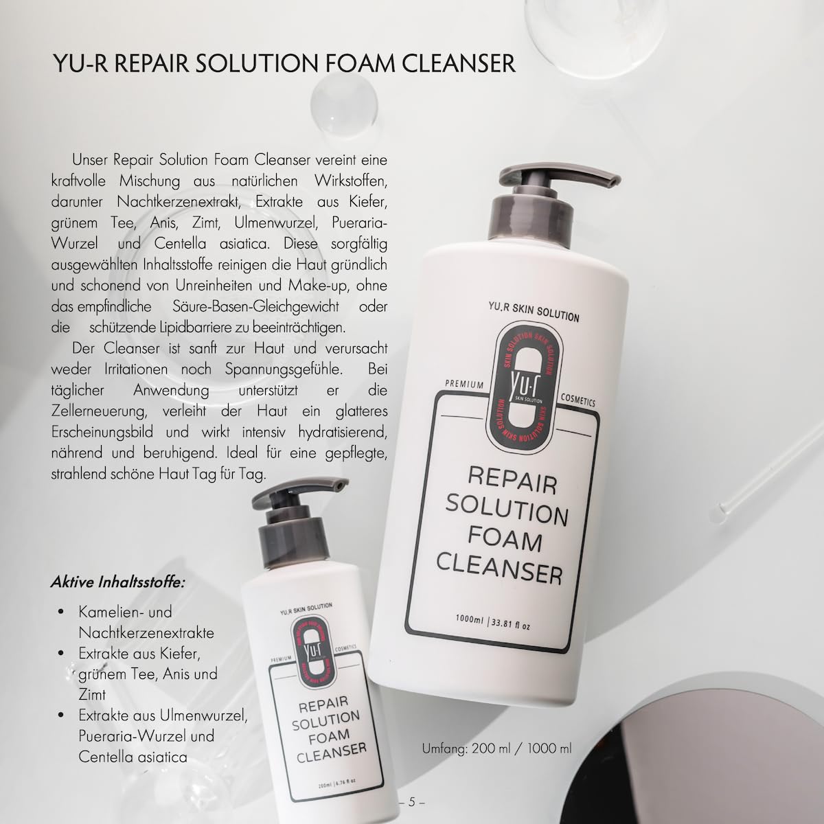 Yu.r Repair Solution Foam Cleanser – Sanfte Gesichtsreinigung mit Centella & grünem Tee, pH-hautneutral, 200 ml – Premium Reinigung aus Korea