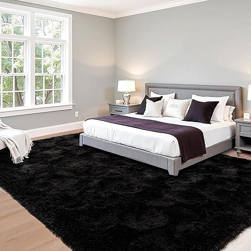 Miniatura 2 de Alfombras negras esponjosas para sala de estar, alfombras de área grande de 6 x 9 pies, antideslizantes, duraderas, modernas, minimalistas,