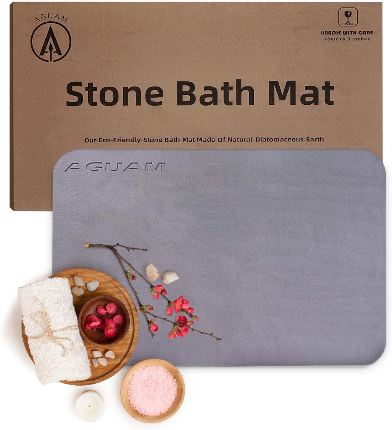 28" x 18" Diatomaceous Earth Shower Non Slip Stone Bath Mat | Quick Dry Super Absorbent Large Mats for Kitchen | Anti-Slip Fast Drying Water Absorbing Stone Bath Mats for Bathroom | Solid Gray Solid Gray Extra Large (28" x 18")