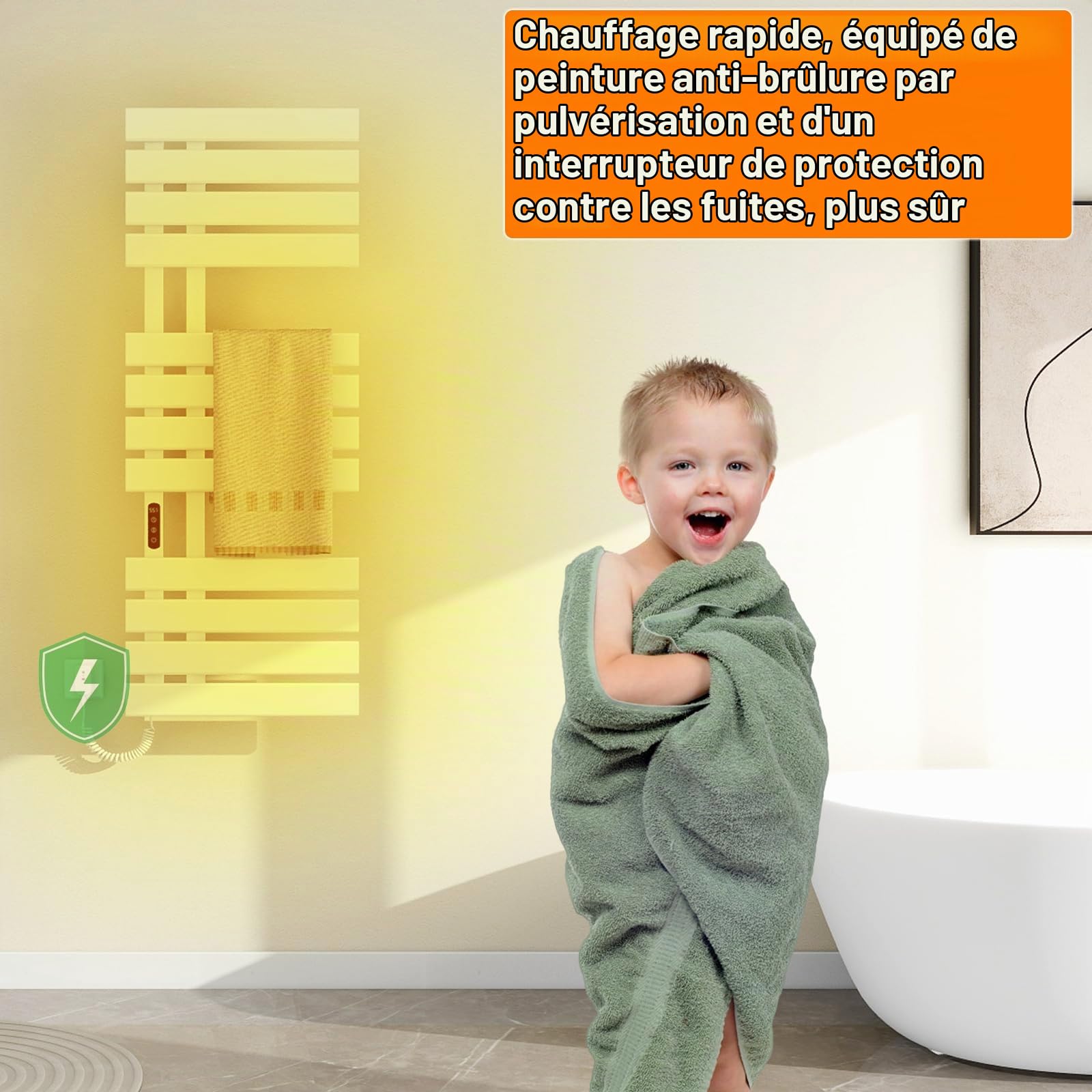 Seche Serviette Electrique, Smart Towel Sèche-Serviettes électrique Blanc WiFi, 500×1300mm, 460W, pour Alexa et Google Home et APP, porte-serviettes électrique, Radiateur Salle de Bain-WiFi White Left