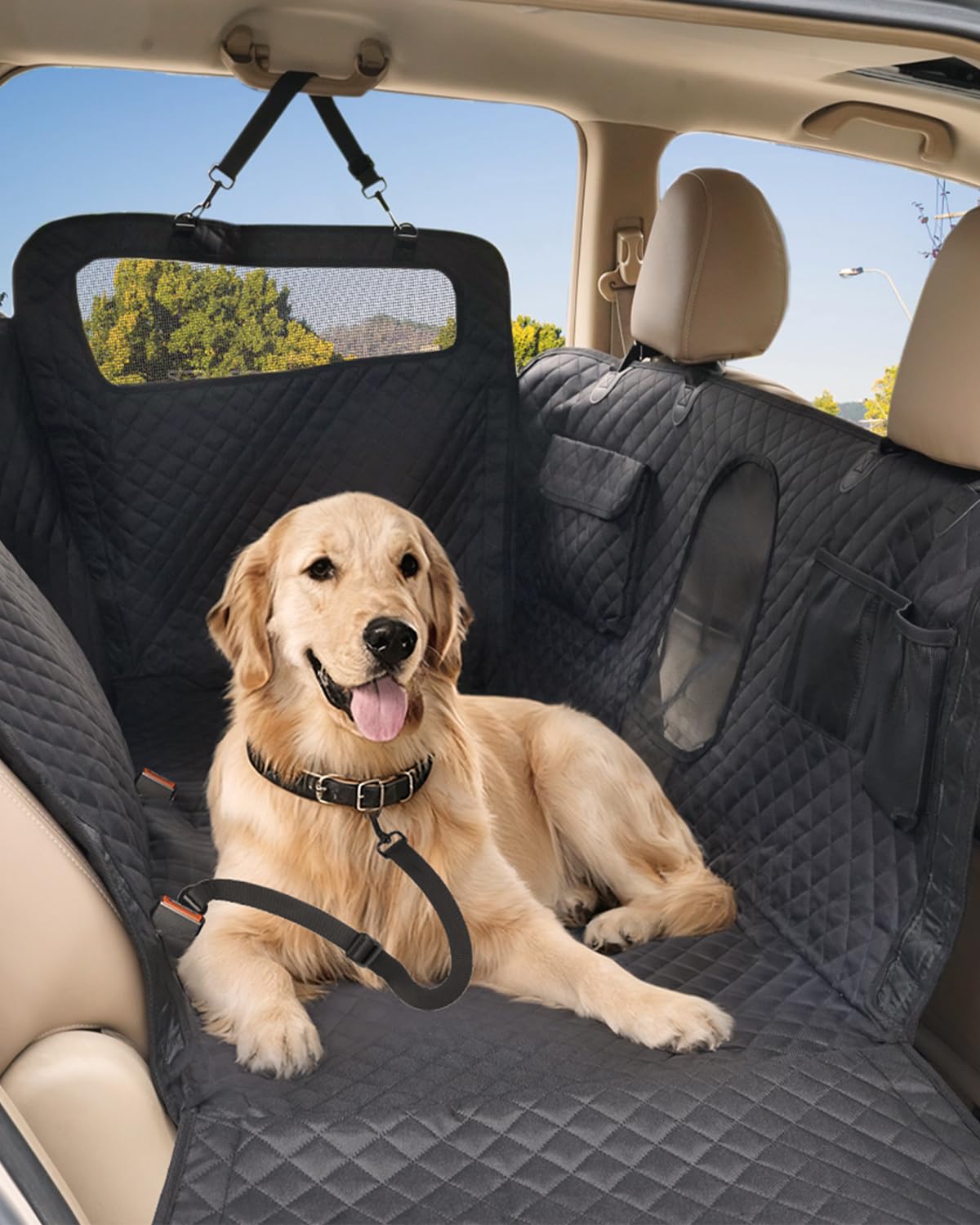 Dog Seat Cover for Back Seat- Heavy Duty Soft Bottom Car Hammock for Dog, with a Heightened Design Both Side,Fits Cars,Suv, and Mid-Size Trucks,