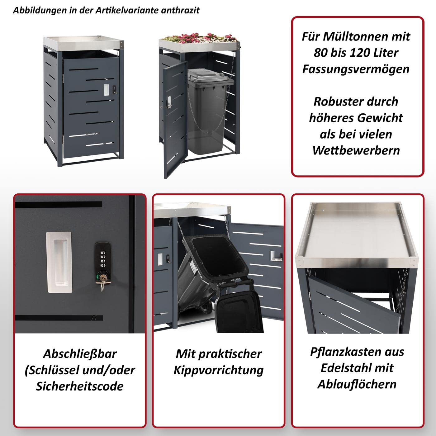 Cache Poubelle pour 1 Personne HWC-H40b 101x51x59 Extensible