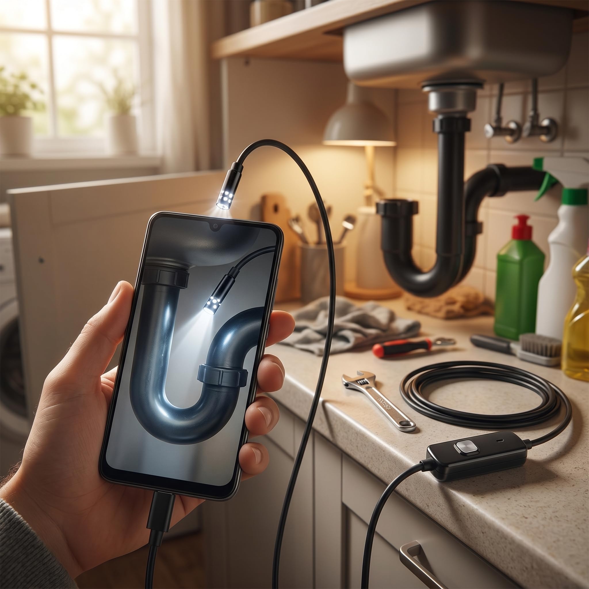 Endoscopio 3 in 1, Endoscopio USB di Tipo C con Telecamera a Serpente Impermeabile per Boroscopio WiFi per Telefono Cellulare Android Ispezione con Boroscopio Impermeabile con Obiettivo(1M)