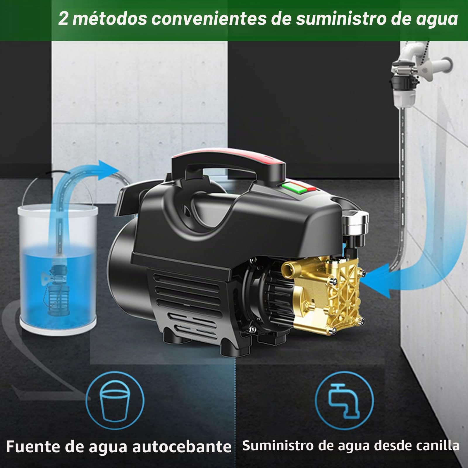 Hidrolimpiadora de Alta Presion, Hidrolavadora Profesional de 180bar, 6,5 l/min 2200W con Tubería de Entrada de Agua de 2 m, Tubería de Salida y Accesorios, para el Hogar/Automóvil/Patio