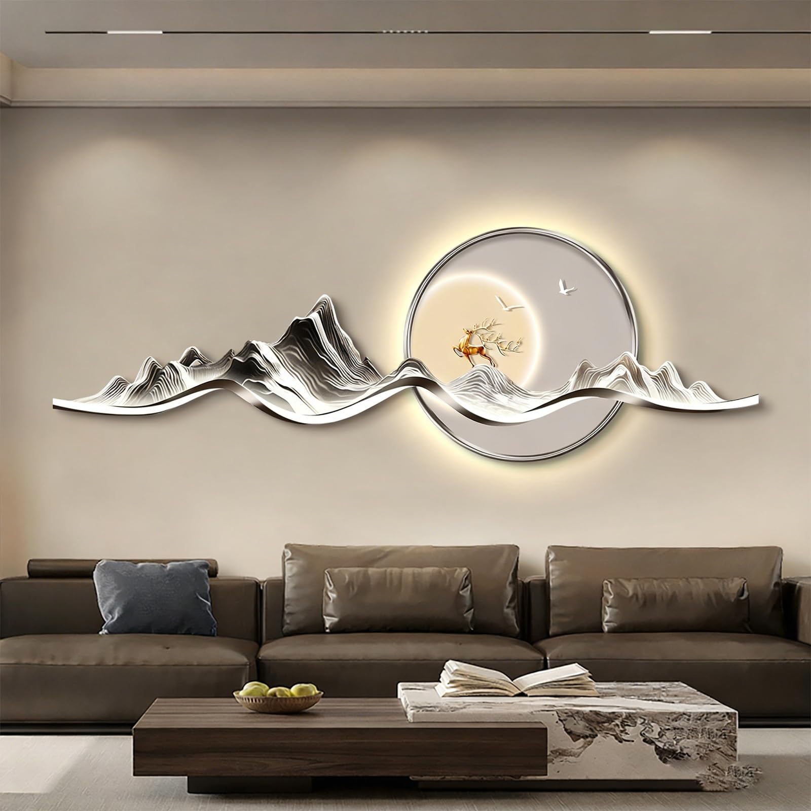Sztuka ścienna 3D ze światłem LED, kreatywny obraz dekoracyjny do salonu, sypialni, wejścia, retro, bez ramy, mural do nowoczesnego wystroju domu