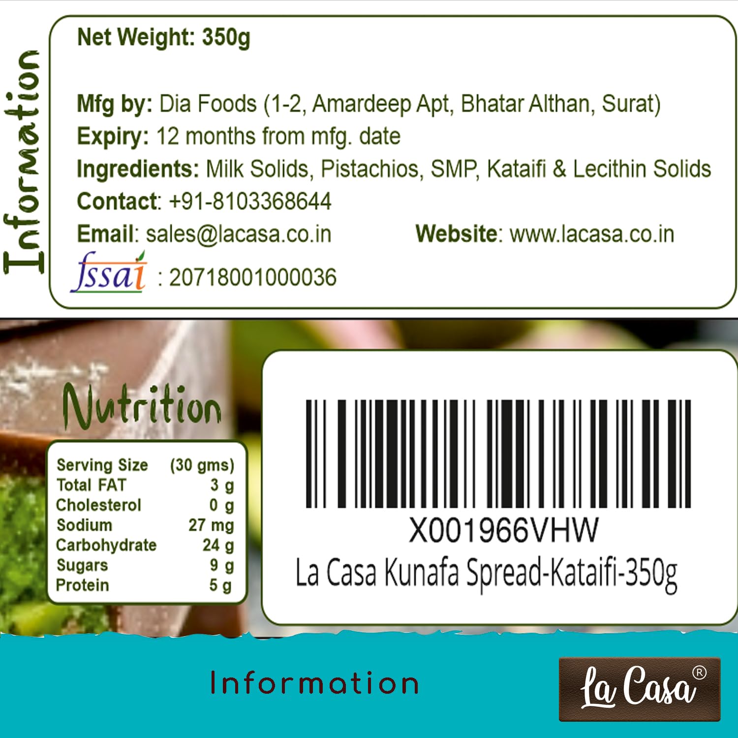 La Casa Kunafa Pistachio Spread - With Crispy Kataifi | No Palm Oil & with 33% Pistachios | Made in India | 350g | - Image 2 thumbnail