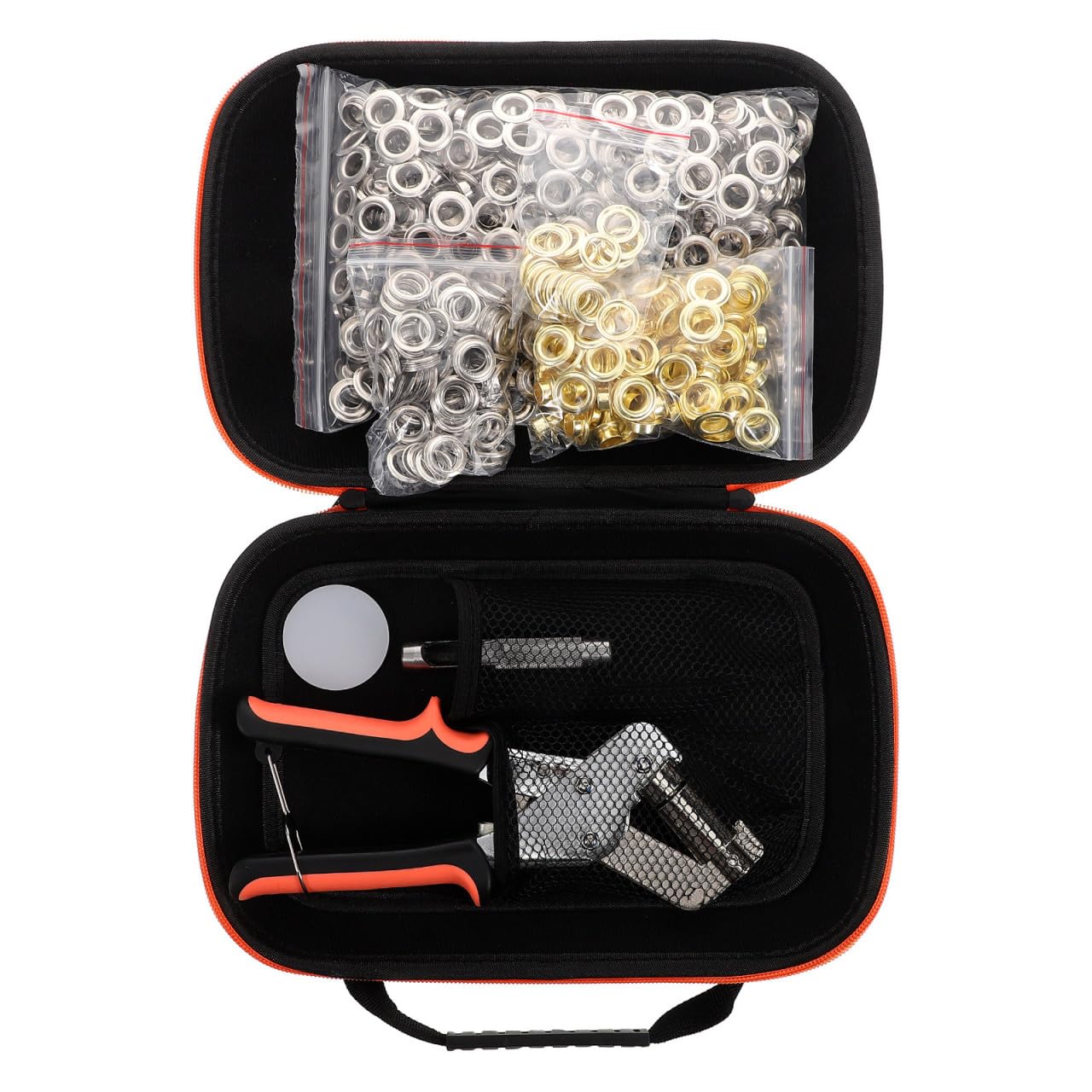 SEWACC Juego de Alicates para Ojales de Hierro Arandelas, Kit Portátil Fácil de Usar para Instalación en Stands de Exhibición y Seguridad Mejorada