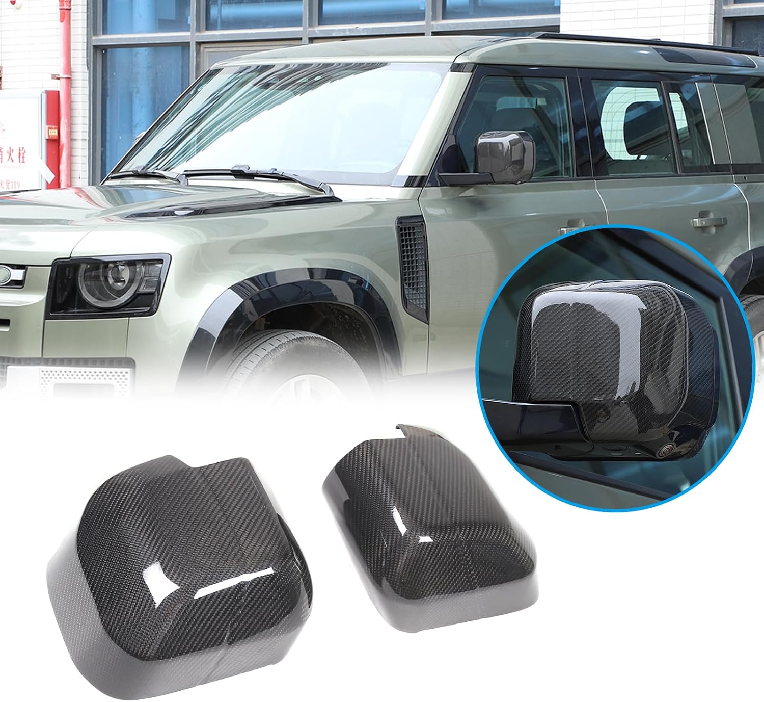 Rearview Mirror Cover Trim Shell Compatible with Land Rover Defender 90 110 130 2020-2026, Real Cabon Fiber Rear View Mirror Exterior Decoration Accessories