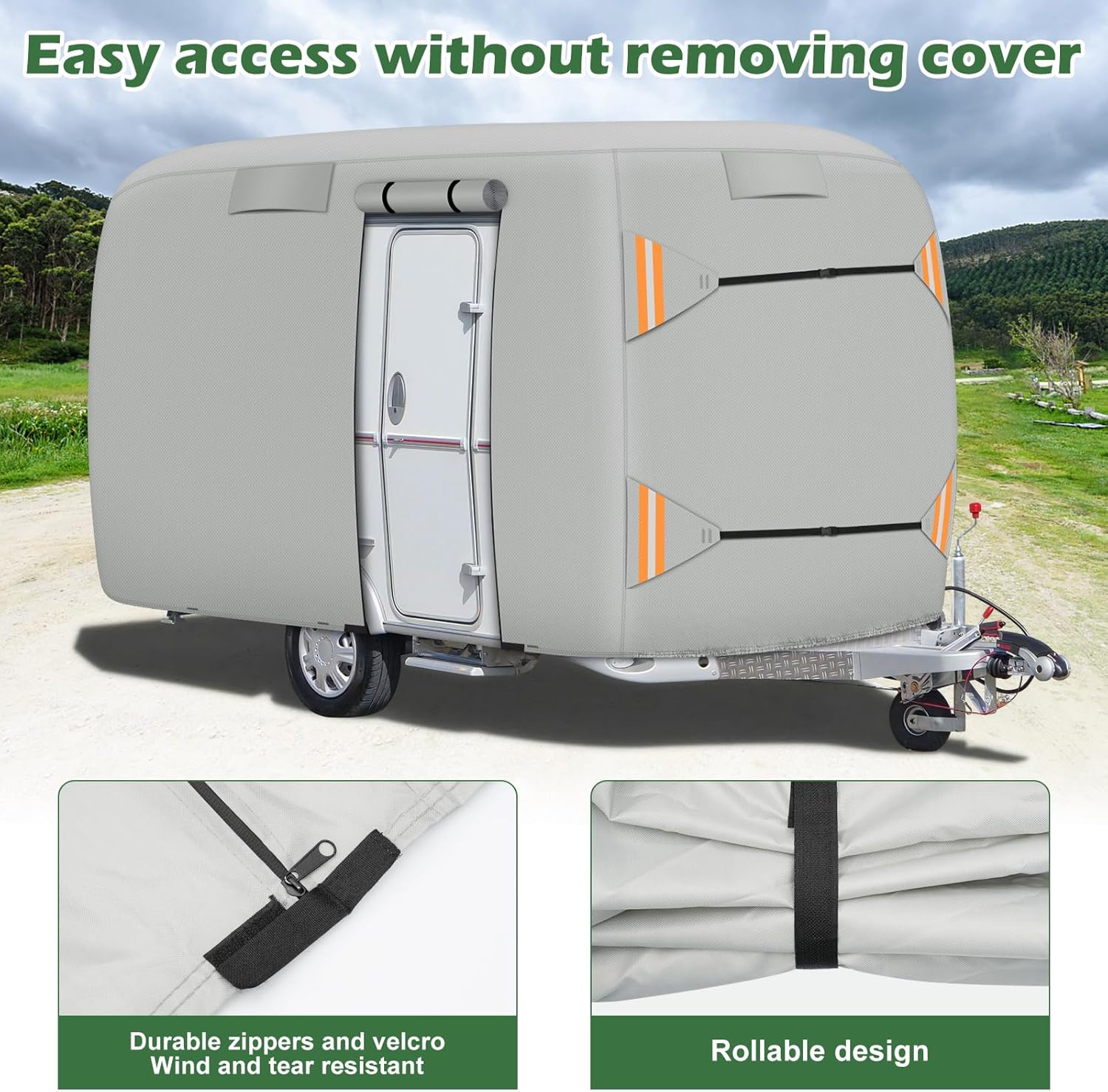 Fiberglass Travel Trailer Cover, Heavy Duty Ripstop Fiberglass Trailer RV Cover, Upgraded Durable Waterproof Anti-UV Windproof All Season Protection for RV(13-16ft)