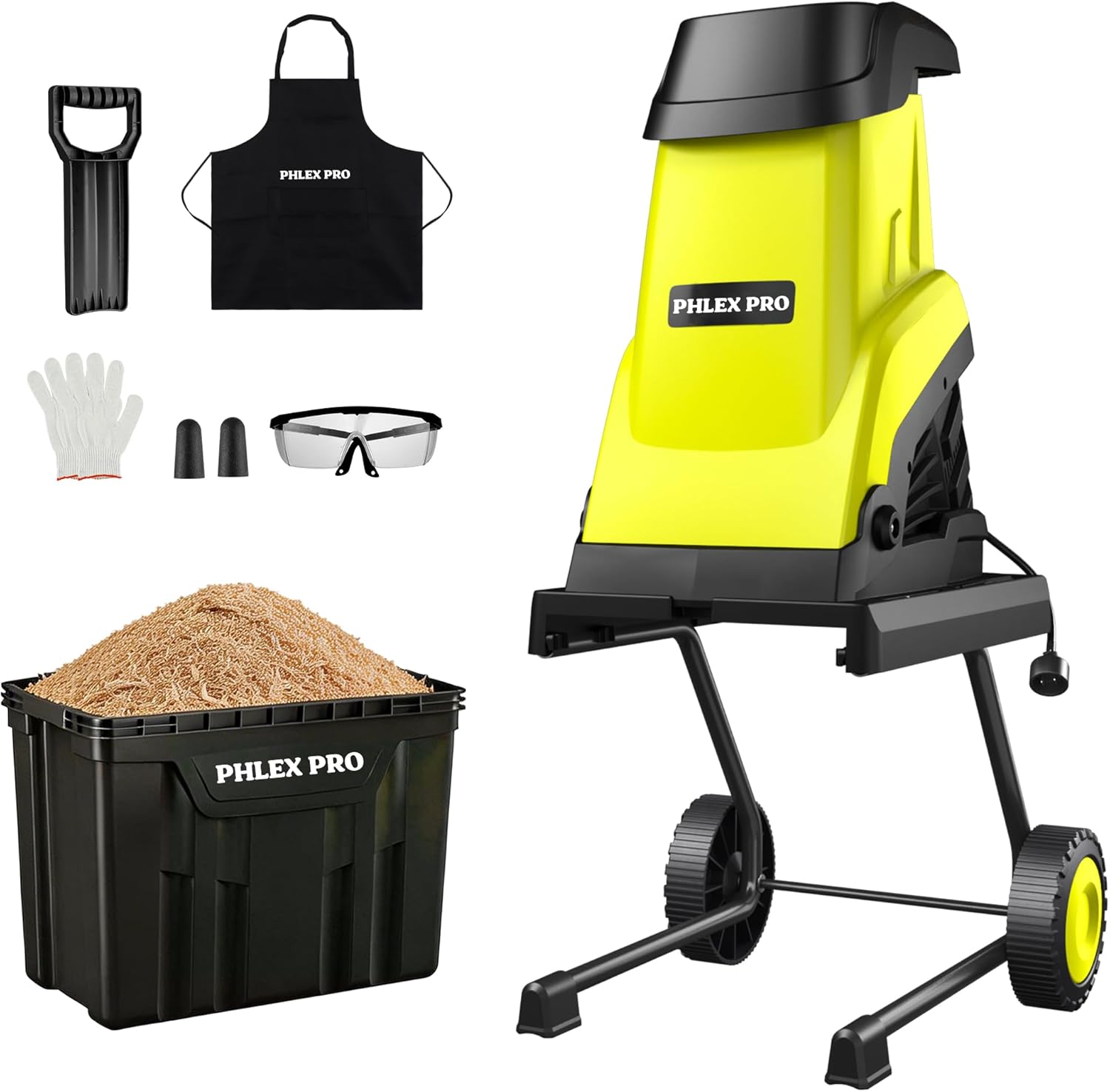 15 Amp Electric Wood Chipper Shredder with 50L Collection Bin & Push Stick,1.8 Inch Cutting Diameter,1800w High Efficiency Electric Mulcher Shredding Machine for Yard Waste, Branches, Leaves, Green