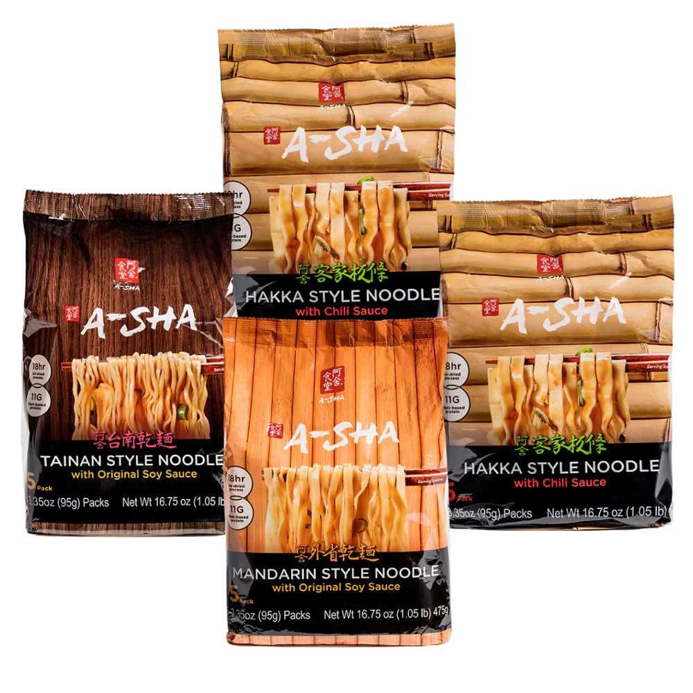 A-Sha Healthy Asian Ramen Noodles Variety Pack | Spicy Best Sellers Variety Pack | Vegan, Air Dried, High Protein | Great For Ramen, Stir Fry, Wok | 4 Flavors, 19 Servings