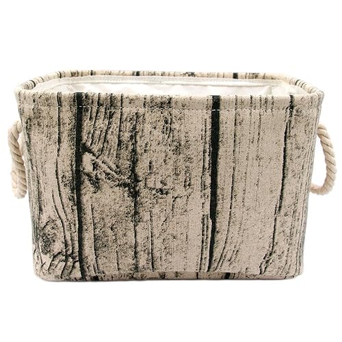 Miniatura 8 de Elegante cesta de almacenamiento rectangular de grano de madera con diseño de tocón de árbol, lavable de tela de algodón con asas de cuerda,