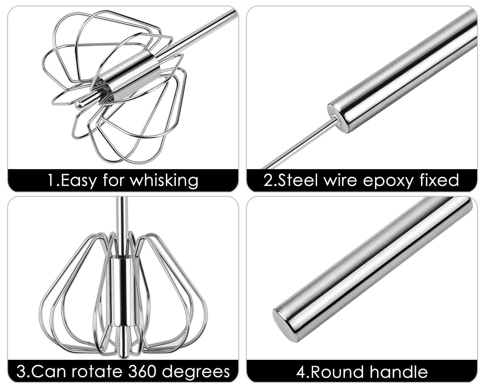 Frusta A Pressione Per Uova Acciaio Inox | Separatore Tuorlo | Battitore Semiautomatico | 10 Pollici - Foto 8