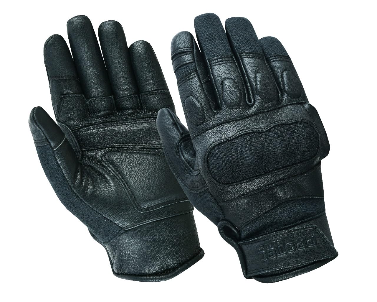 PROTEC StrikerShield Genuine Leather Removable Hard Knuckle Tactical Gloves with Kevlar Lining (Black, S)