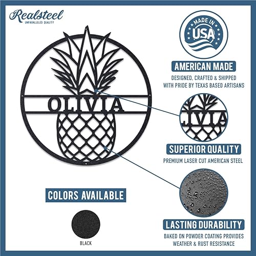 Miniatura 2 de RealSteel Arte de pared personalizado de metal de piña, letrero con monograma tropical personalizado para decoración del hogar, uso en interiores y