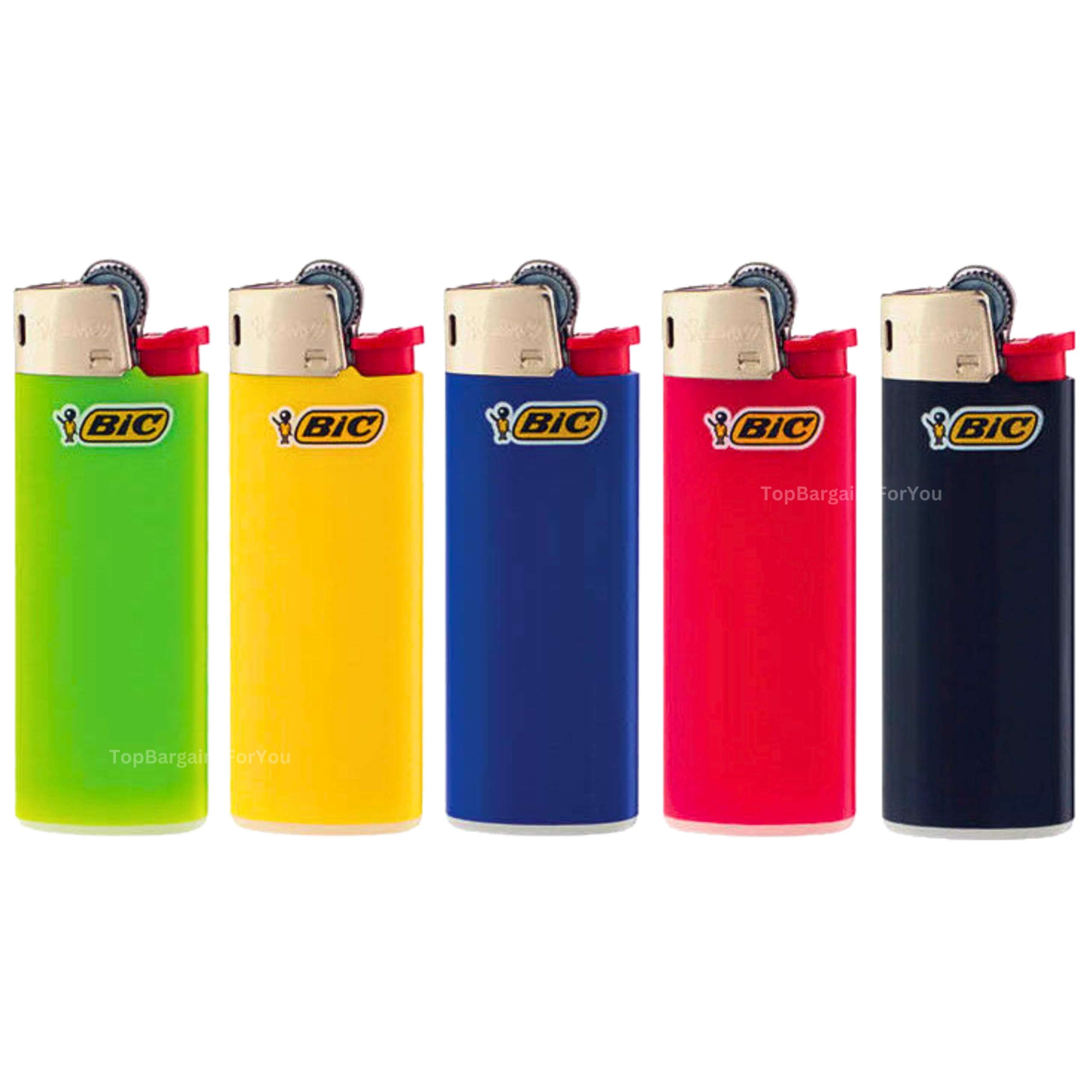 Zactly - 5 x Mini BIC Lighter Set J5 BIC Gas Lighters, Classic Design Size, Flint Wheel Long Lasting Pocket Candle BBQ Lighter (5 Assorted Colours)