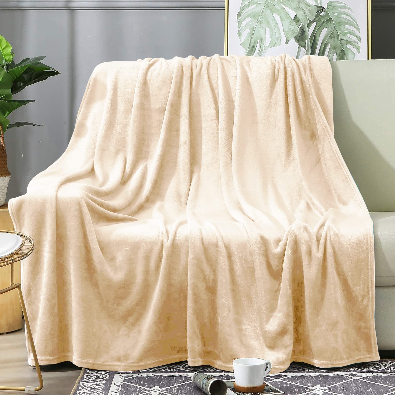 Best Linen Mink Throw Blanket Super Soft Warm Fluffy Reversible Easy Care Machine Washable Fleece Bed Throw For Sofa, Beds & Travelling (Cream, 150 x 200 CM)