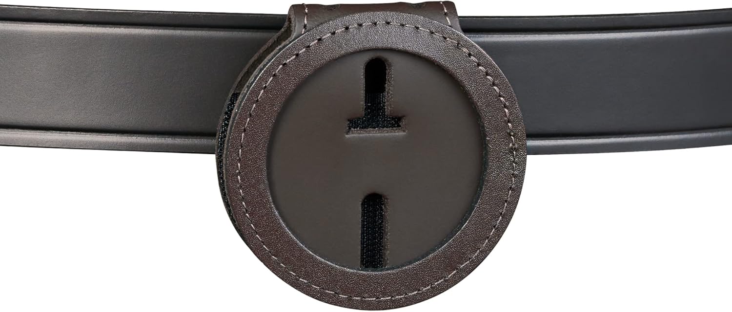 US Marshall Service Round Belt Clip Badge Holder and Chain 2 1/4 inch Circle Cutout Law Enforcement Badge Holder (Cutout 281) Brown Leather