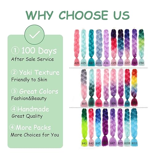 Miniatura 6 de Cabello trenzado ombré preestirado, 6 paquetes de extensiones de cabello sintético para trenzas de 24 pulgadas, cabello trenzado azul Jumbo Festival