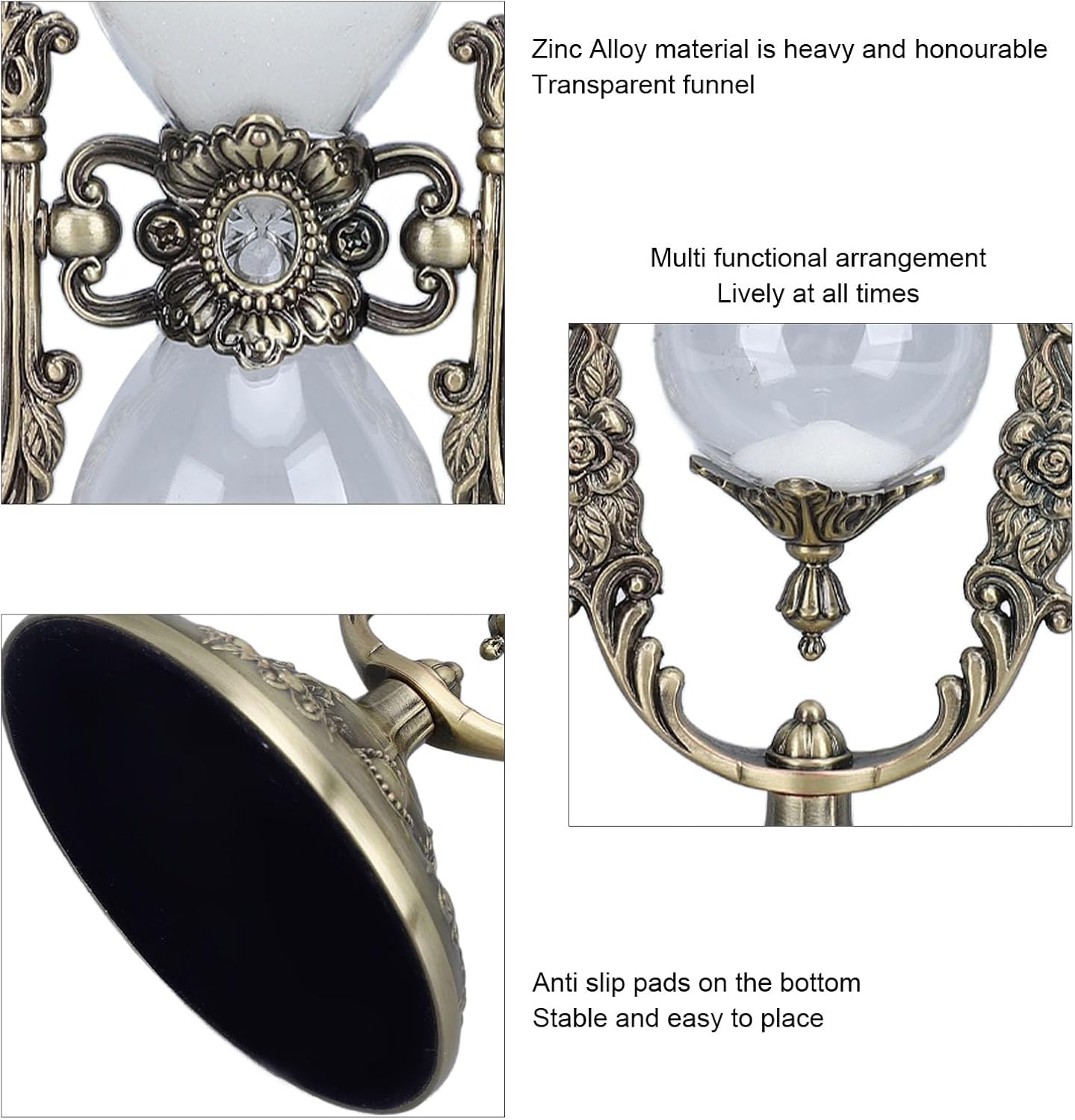 Sand Timer With Stand Vintage 15 Min Engraving Embossed Golden Hourglass Timer for Shelf Decor (Bronze Colour)