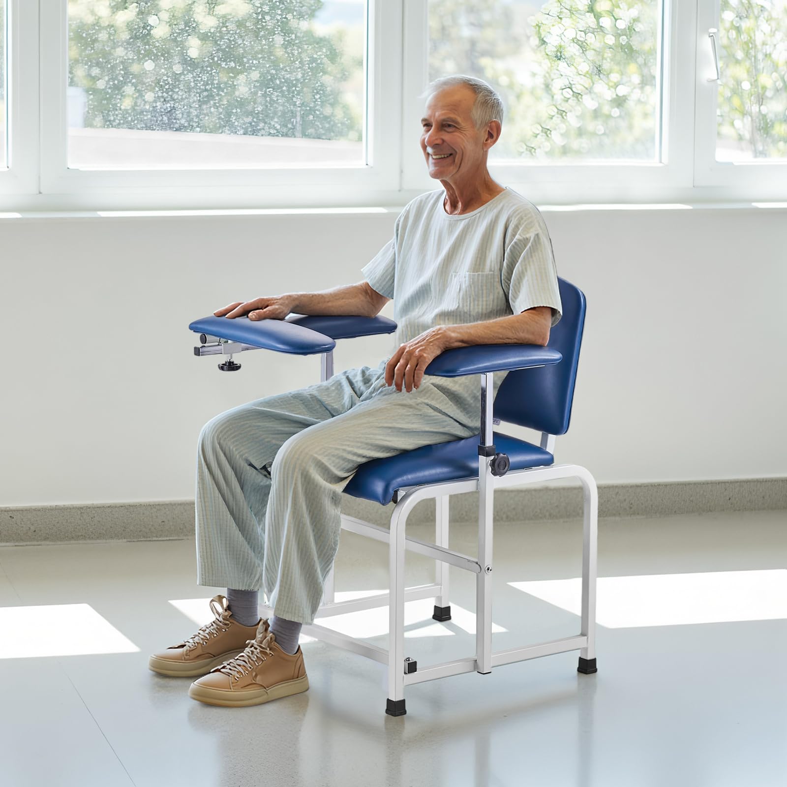 VEVOR Phlebotomiestuhl, Blutentnahmestuhl mit verstellbaren Armlehnen & klappbarer Armlehne, 180 kg Blutziehstuhl mit weich gepolsterter Sitzfläche, PVC-Leder für Krankenhäuser, Labore, Kliniken
