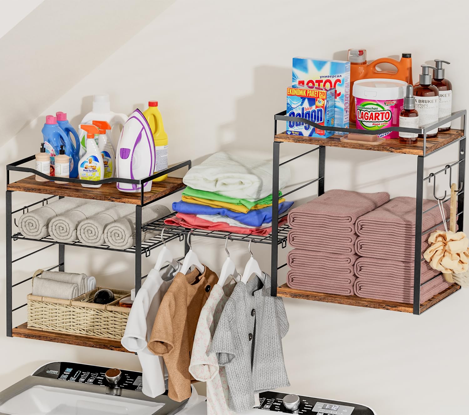 Mobile bagno sopra lavatrice e asciugatrice, colonna scaffale bianca per elettrodomestici