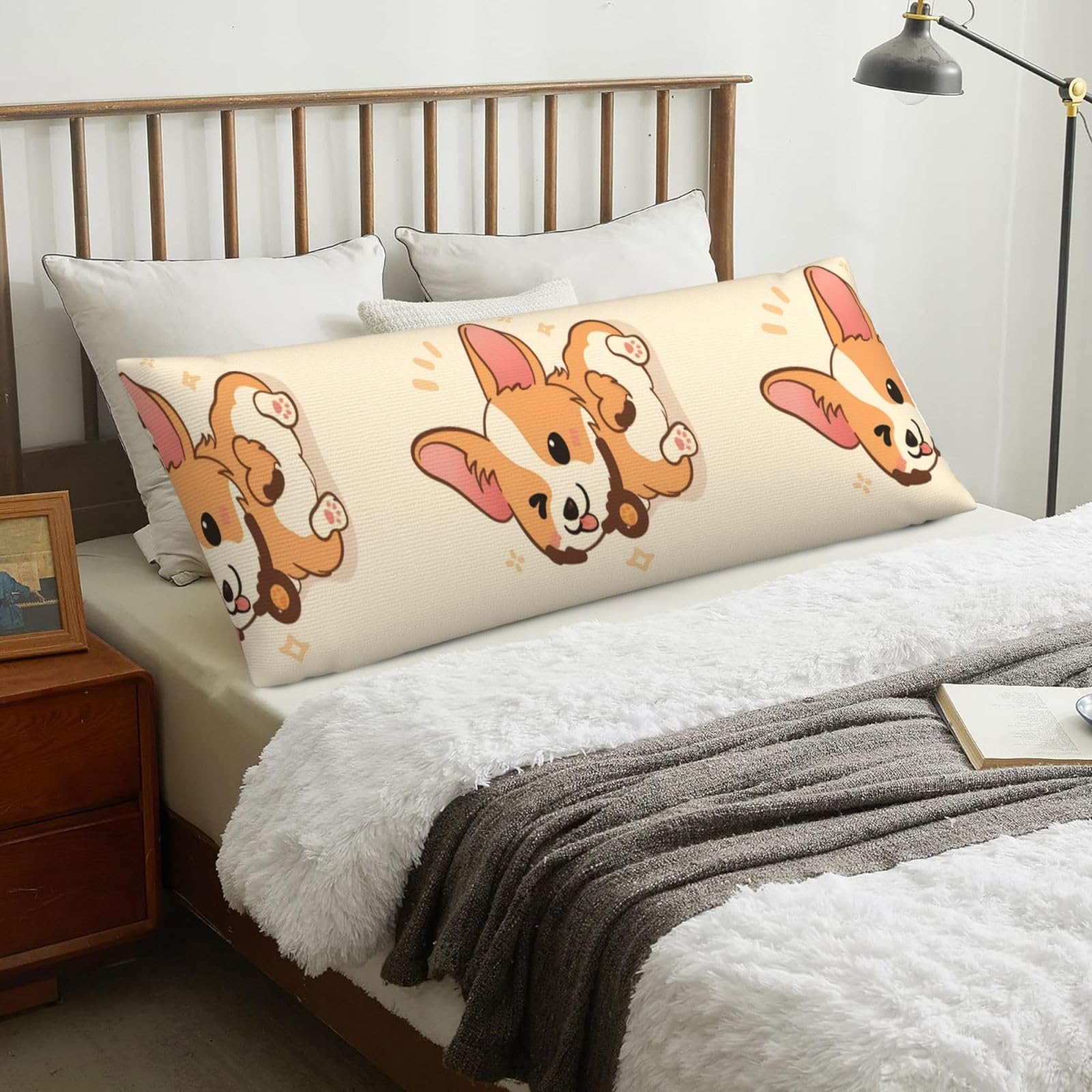 Cartoon Cute Corgi Dog Butt, Body Pillow Cover with Zipper,Long Body Pillowcase 20 x 60 in