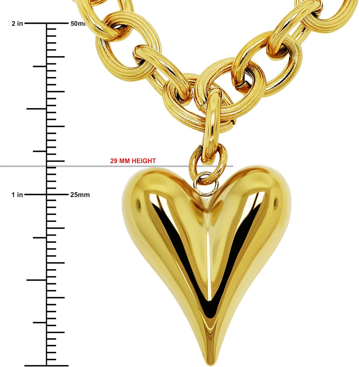 Charm America Gold Puffed Heart Necklace Pendant - Gold Plated on 925 Sterling Silver - Heart Jewelry - Gold Chain with Heart - Image 3