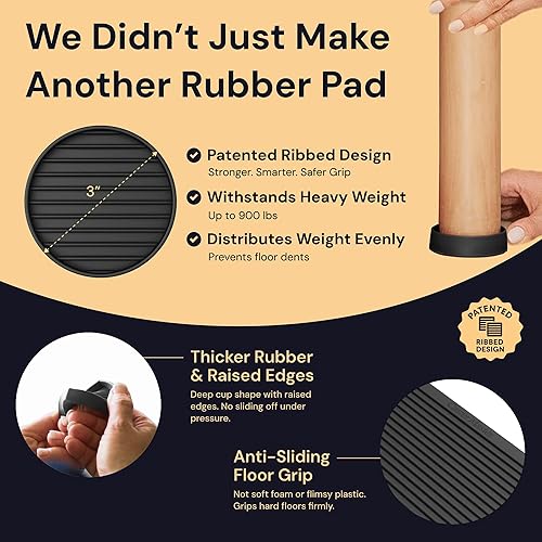 Miniatura 2 de CasterMaster Almohadillas antideslizantes para muebles para suelos de madera dura, tazas redondas negras de 3 x 3, patas de goma para muebles,