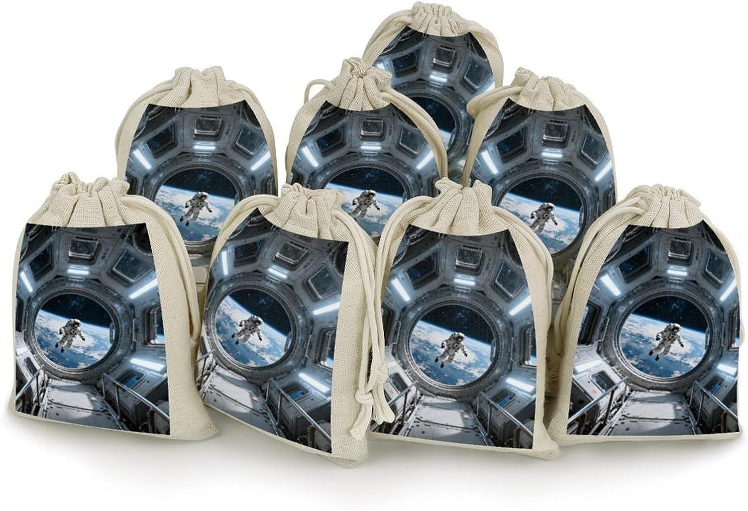 NLLZZ 8 Pack Space Station Interior Cotton Linen Muslin Drawstring Bags