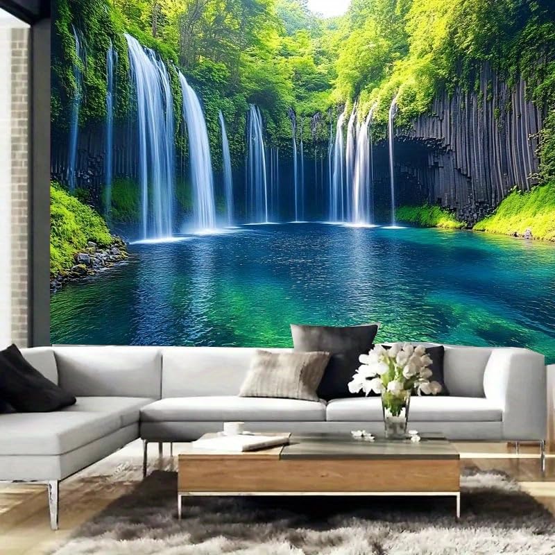 FENDROM Nature Waterfall Tapestry, Majestic Waterfall Landscape Through a Window Imaginary Secret Paradise Print - Image 4