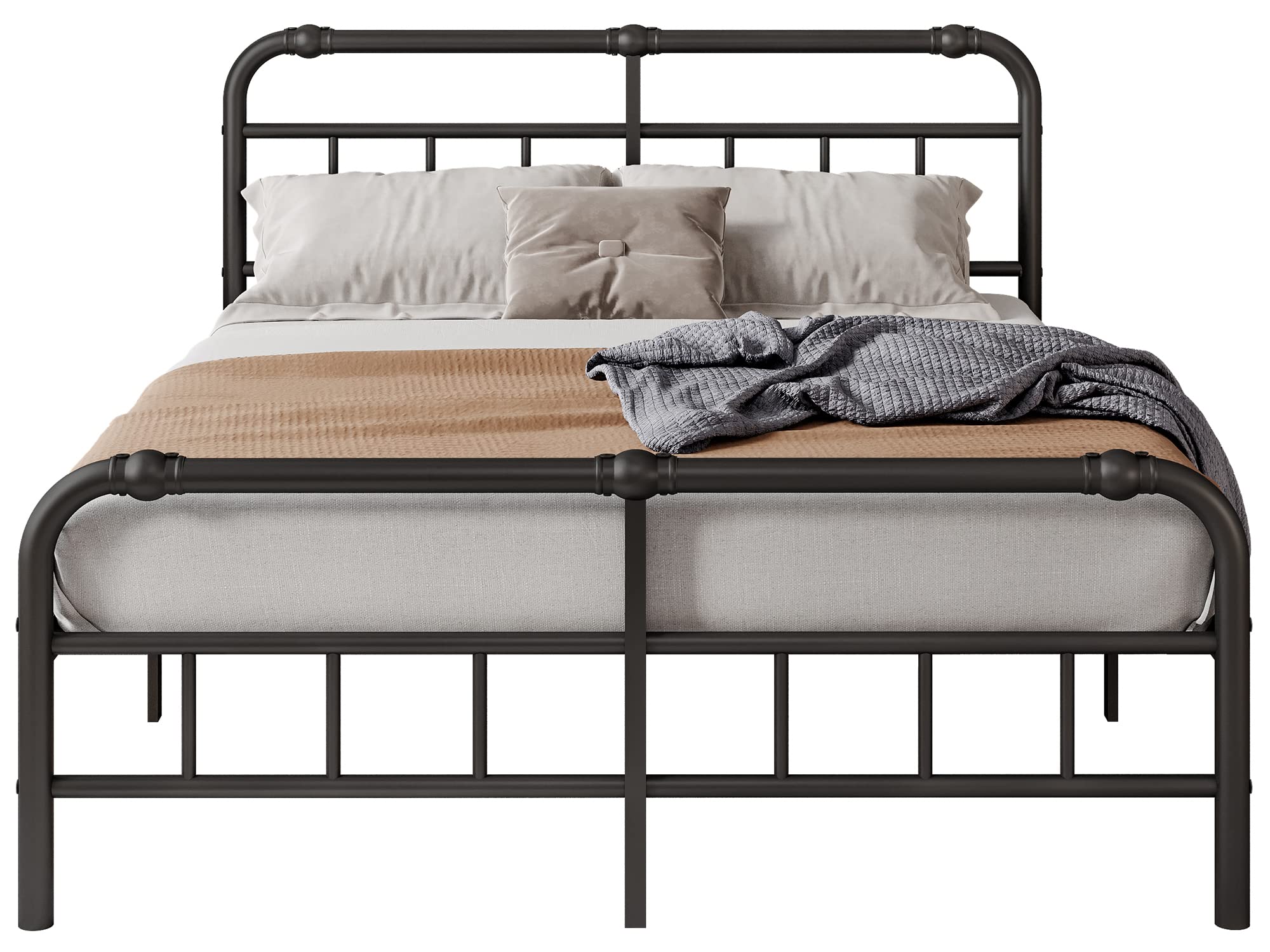 FSCHOS California-King-Bed-Frame-with-Headboard & Footboard, 14 Inch High, Metal Platform Cal-King-Bed-Frame, Premium Steel Heavy Duty Bed Frame No Box Spring Needed, Easy Assembly, Black