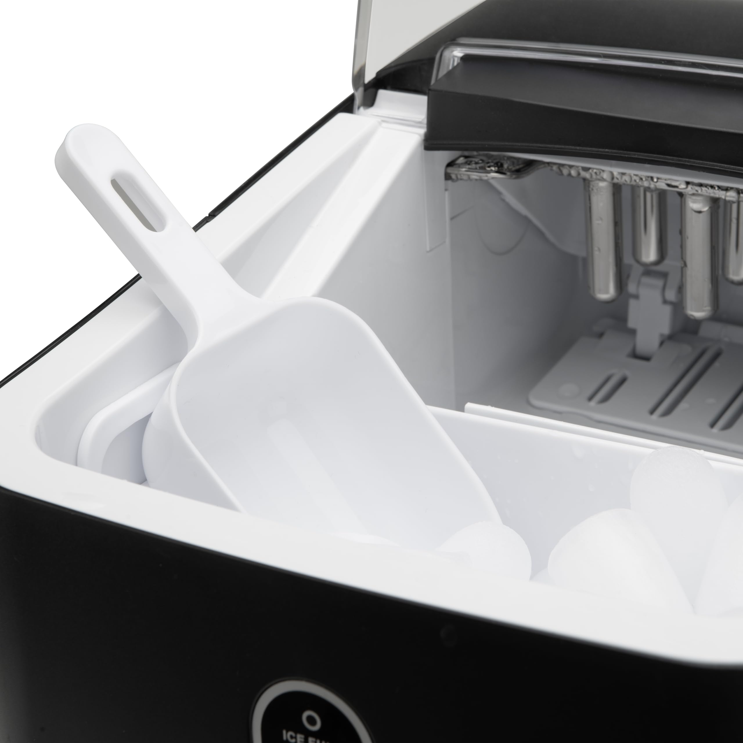 MHH 1200 Máquina de Hacer Hielo, 12 Kg/24H, 8 Cubitos Tipo Bala Cada 6-8 Min, 2 Tamaños de Hielo, Autolimpieza, Silenciosa, Depósito 1L, Compacta, Asa de Transporte, 120W