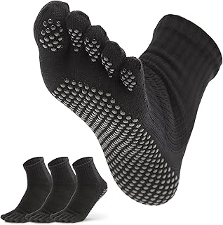 [AllToze] 【驚異のグリップｘ現役スポーツトレーナー監修】強化版 クルー丈 五本指ソックス すべり止め 3足セット メンズ スポーツ 靴下