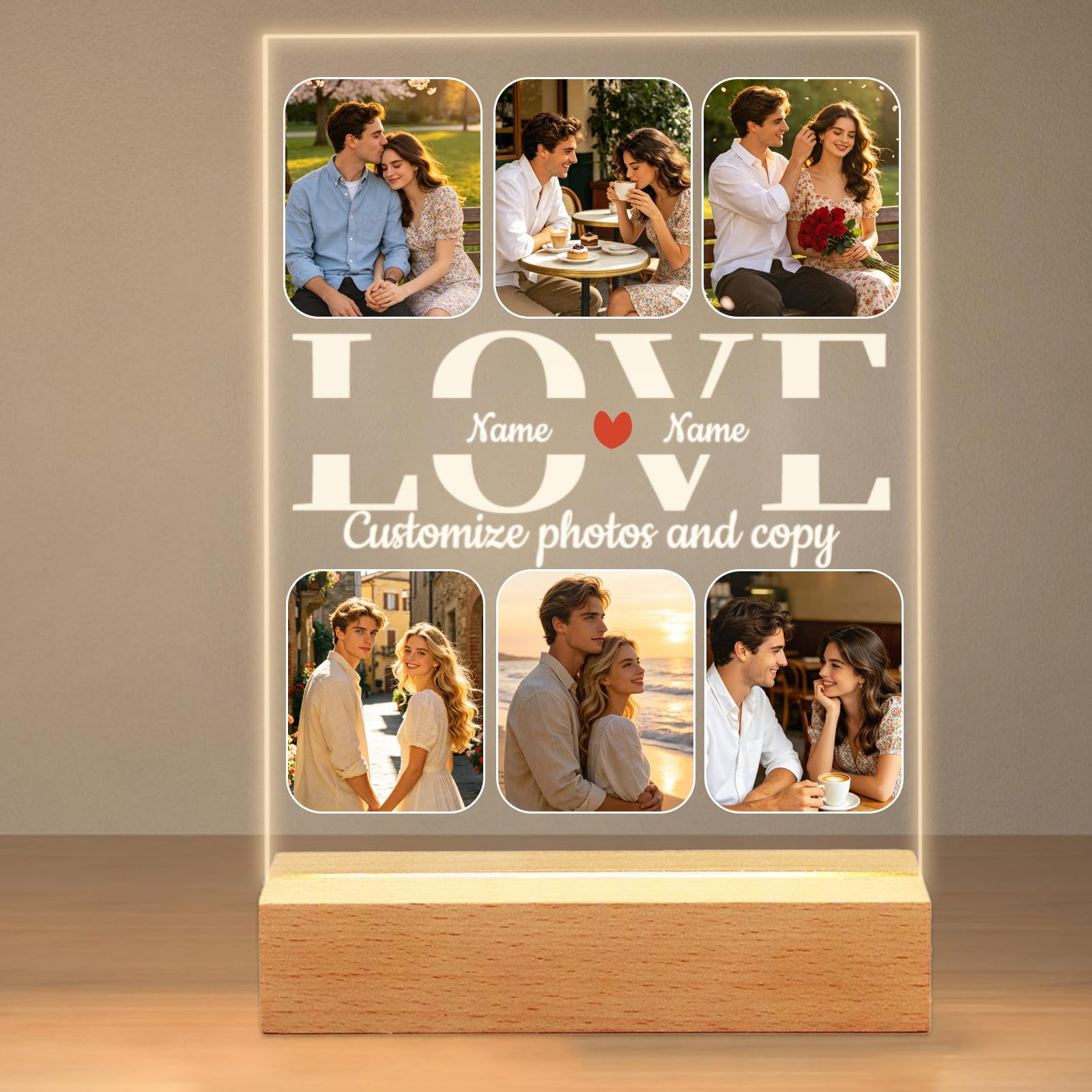 Personalised Photo Frame, Love Gifts for Couples, Customised Picture Frame with Night Light, Anniversary or Birthday Present for Women, Men, Boyfriend or Girlfriend — image 1