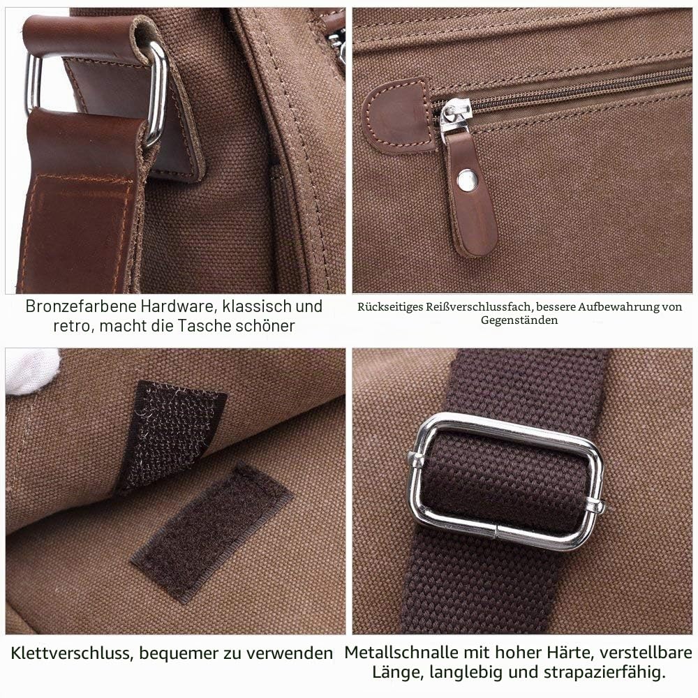 AUGUR Canvas Messenger Bag fur Herren Laptoptasche 13 Zoll Umhangetasche Vintage Herren Umhangetasche Mittlere Arbeitstasche (braun)