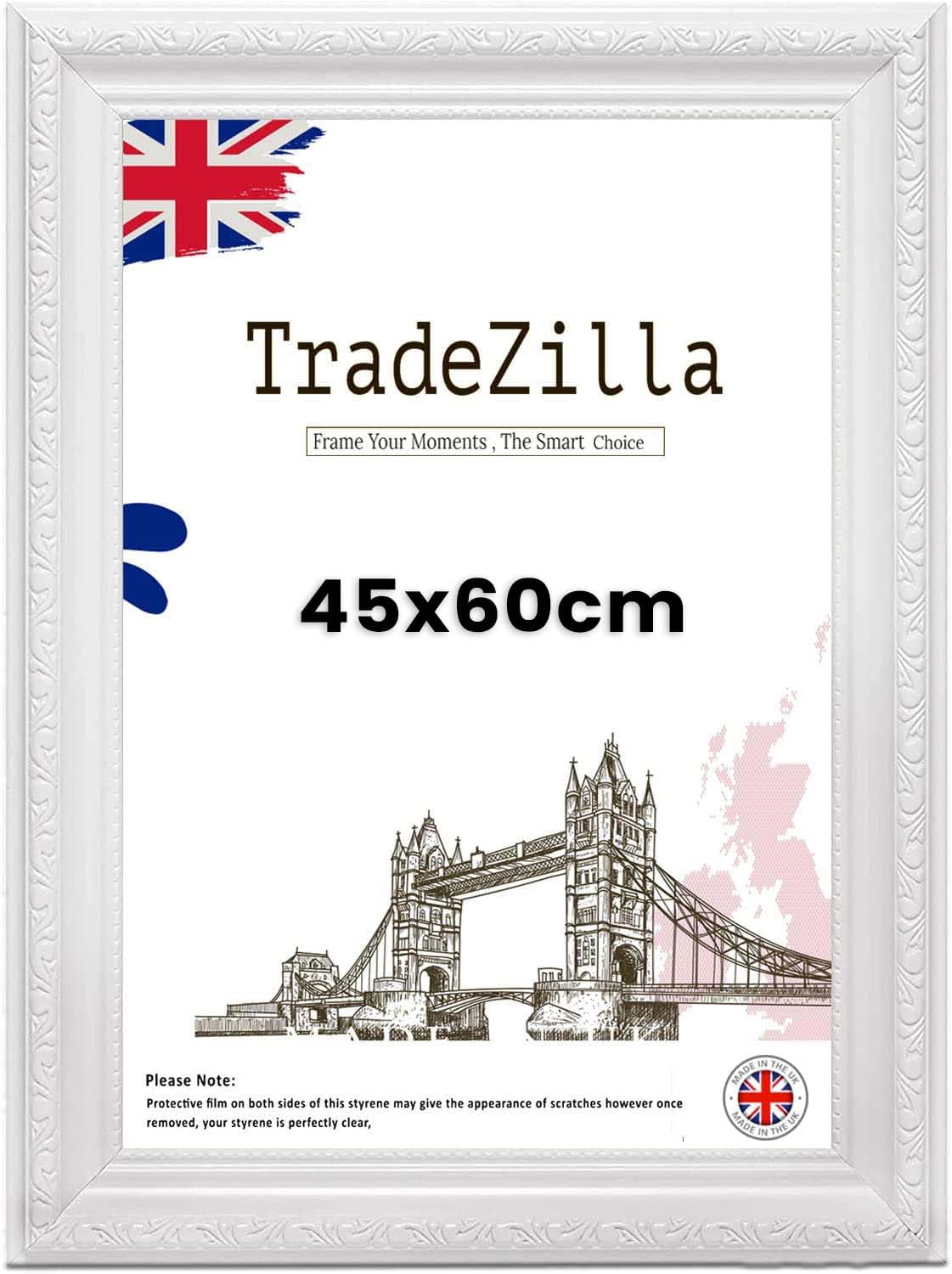 TradeZilla Antique Style Ornate Shabby 45x60cm Poster/Picture Frame Size| White Colour MDF Solid wood & HD Perspex | Landscape & Portrait Display |Gift Wall Art Gallery Home Décor (White)