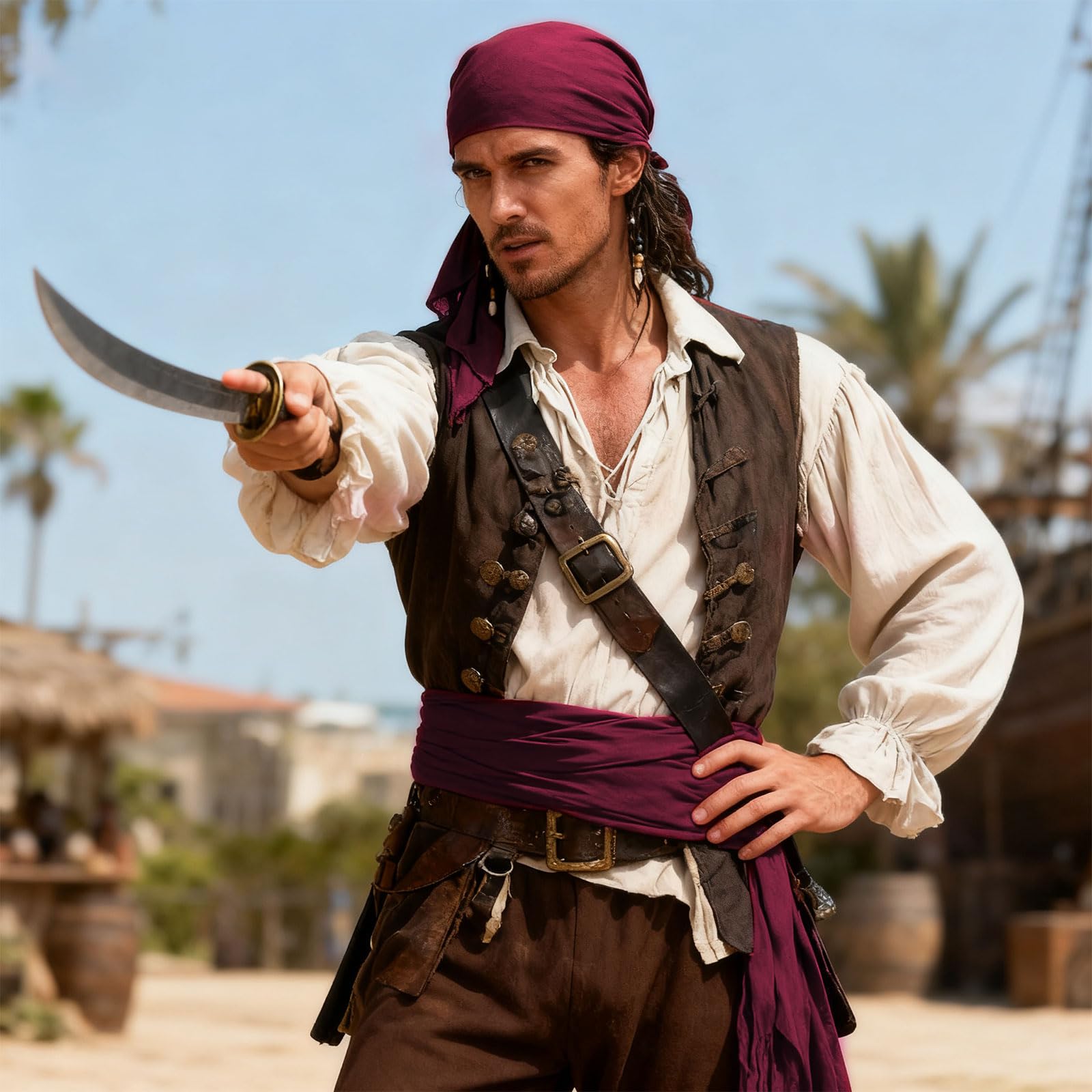 CERCTLA 2 Pcs Pirate Costume Accessories Set, Pirate Sash Belt Headband Waist Belt - Image 4