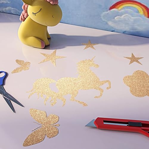 Miniatura 17 de FunStick Papel tapiz dorado champán con purpurina para despegar y pegar, papel de contacto con purpurina dorada para armarios, papel tapiz Dorado
