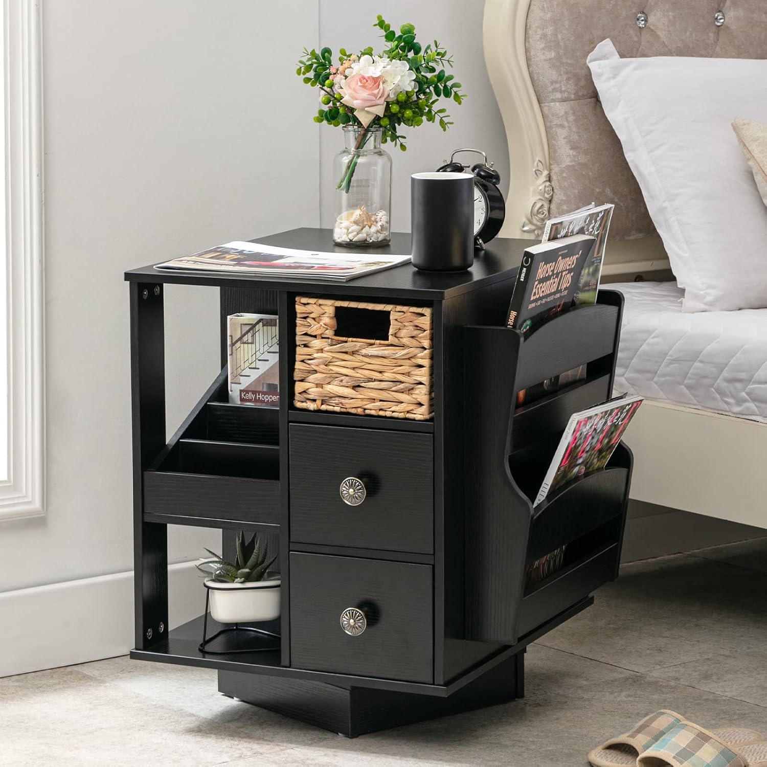 Rotating End Table, Modern Farmhouse End Table with