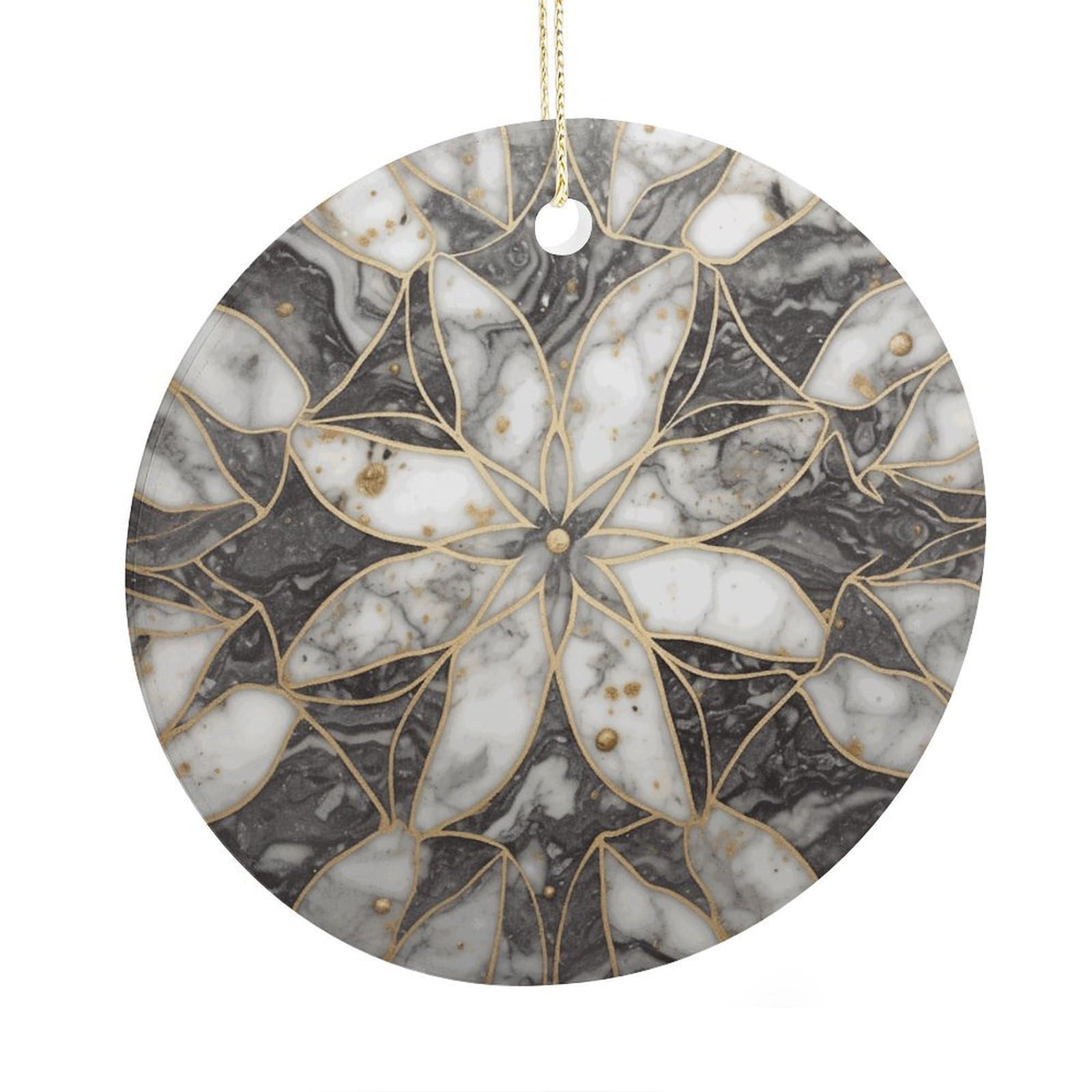 Fekiloot Style Oriental Marble Stone Christmas Ornaments 2.9 Inch Round Ceramic Ornament Keepsake Thank You Gifts For Office, Room, Home - Holiday Present Ideas