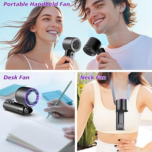 Miniatura 5 de sylvwin Ventilador de mano portátil, velocidad ajustable de mini ventiladores (1-100), batería de 5000 mAh, ventilador personal recargable,