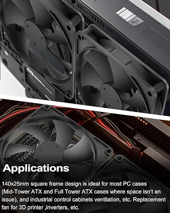 GDSTIME 24V 140mm x 25mm Fan 2 Pin, 140x140x25mm Brushless DC Cooling Fans