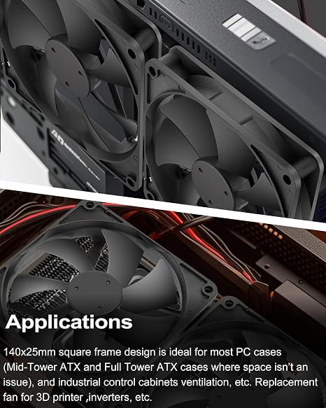 GDSTIME 24V 140mm x 25mm Fan 2 Pin, 140x140x25mm Brushless DC Cooling Fans