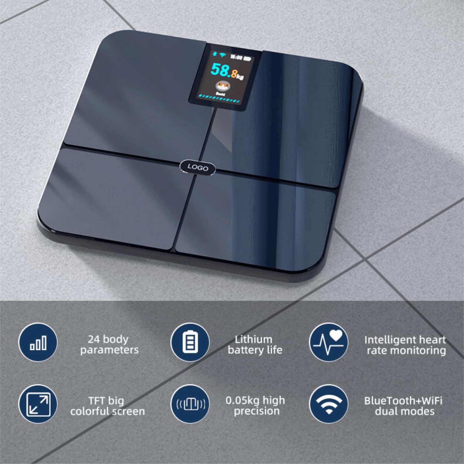 Balance Pese-Personne Digitale Professionnel 180 kg - Impédancemétrie avec WiFi & Bluetooth, 16 Paramètres BIA, Haute Précision 0,1 kg, 4 Électrodes et Écran Couleur TFT
