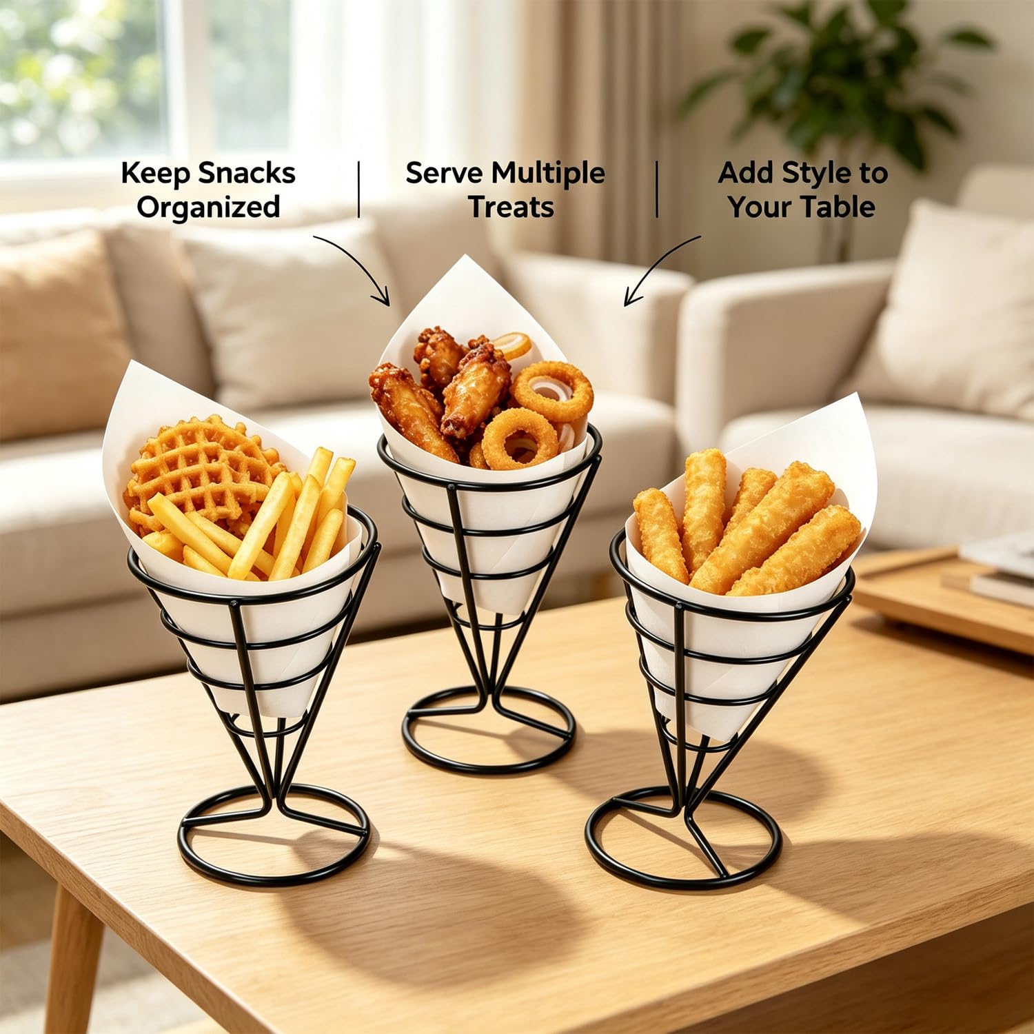 3 Stück Kegelbratkörbe, Edelstahl-Snackhalter für Pommes Frites