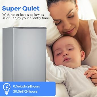 Mini Fridge with Freezer - 3.2 Cu.Ft, Adjustable Thermostat, Doors, Compact Design, Perfect for Bedroom, Apartment, and Office Use Sliver