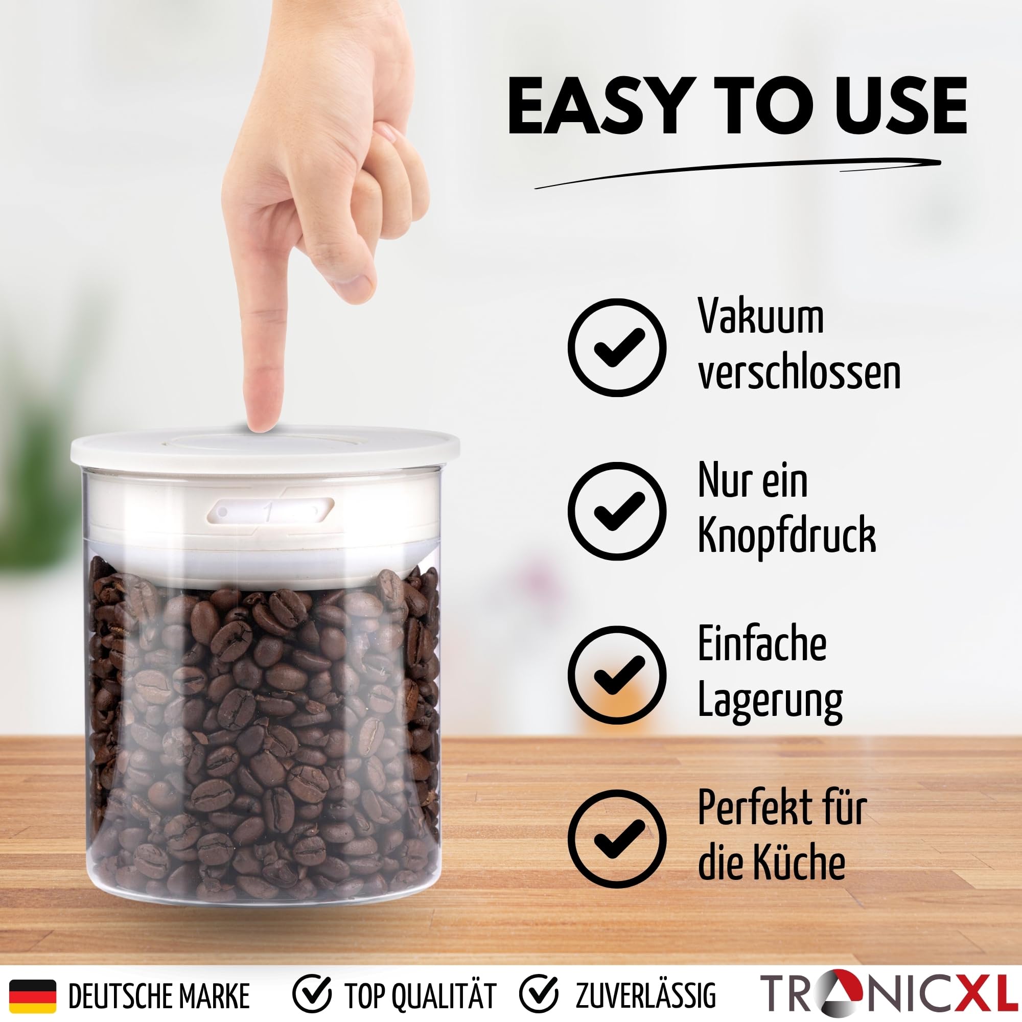 TronicXL Vakuum 4x Kaffeedose Teedose Vorratsdose - Vorratsbehälter Vakuumdose mit Aroma-Deckel Luftdicht für Kaffeebohnen Kaffeepad Kaffeekapseln kompatibel mit Nespresso Dolce Gusto Senseo Tchibo
